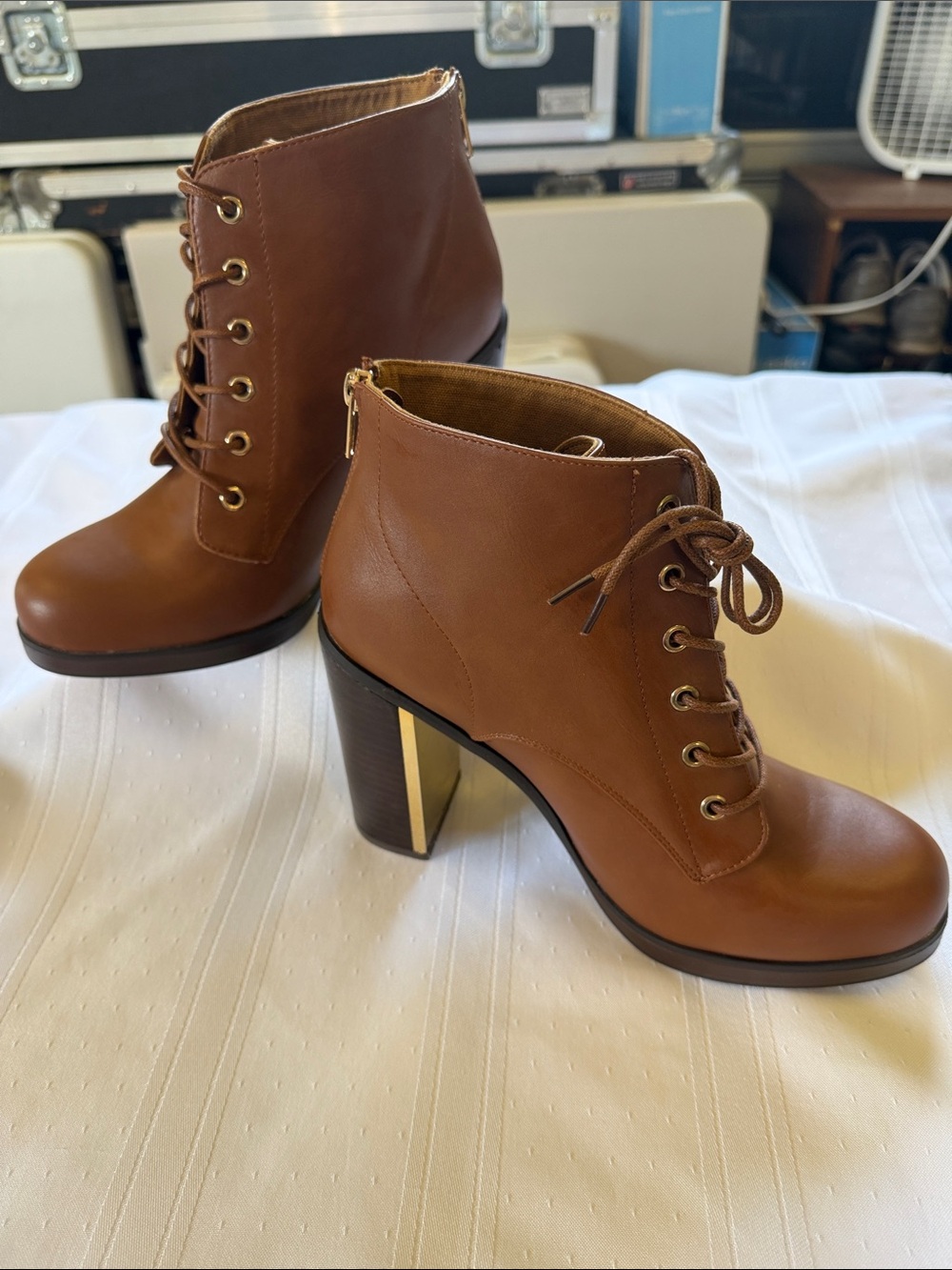 Torrid Brown Lace-Up High Block Heel Ankle Boots